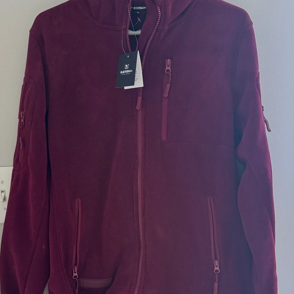 Bearskin Wine Red Full-Zip Hooded Fleece Jacket - Picture 1 of 4